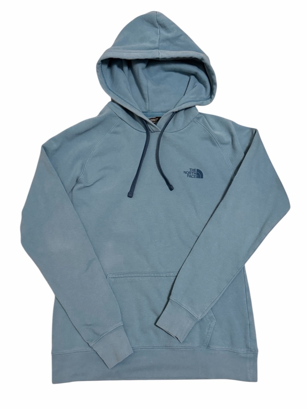 THE NORTH FACE Teal Blue Hoodie with Mountain Graphic on Back